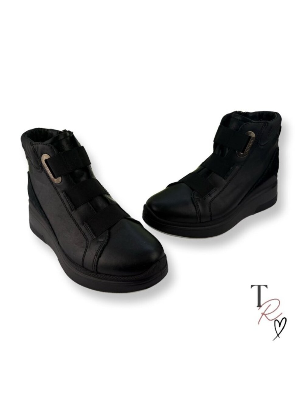 IGI & CO Black Leather Platform Wedge High Top Sneakers EU 37 US 6.5-7